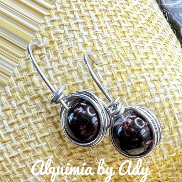 Brown agate and silver dangle statement earrings - Picture 1 of 1